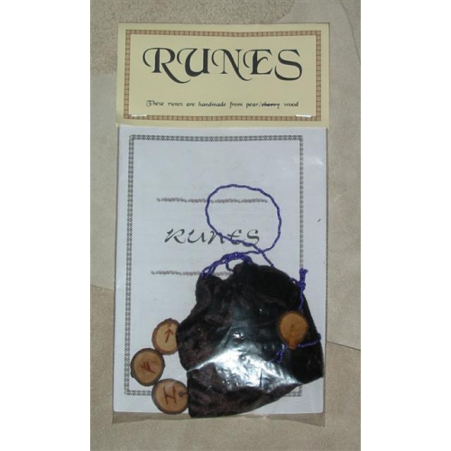 hand made wooden runes with pouch and booklet