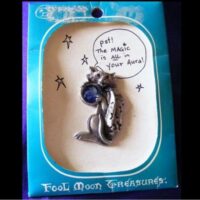 pewter cat with mirror pin with description pst the magic is all in your aura