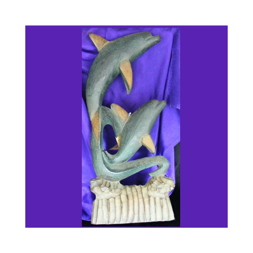 large wooden dolphin twin sculpture