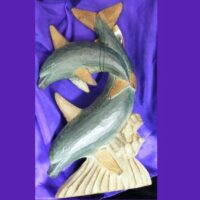 medium wooden dolphin twin sculpture