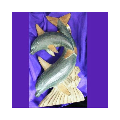 medium wooden dolphin twin sculpture