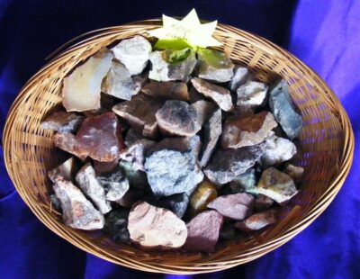 basket of lucky dip rough minerals
