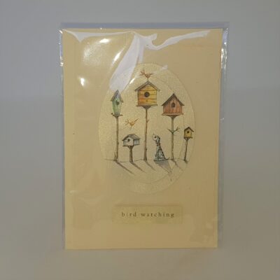 bird watching with bird boxes hand made card