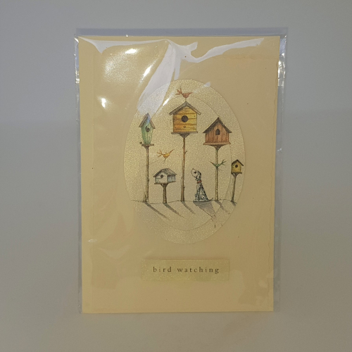bird watching with bird boxes hand made card