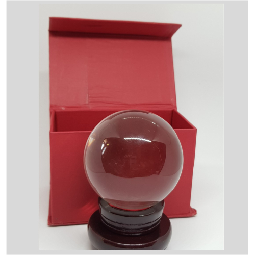 crystal ball on stand in front of box