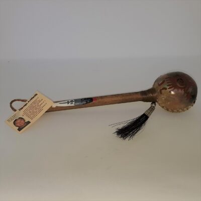 native american made small rattle with maker details