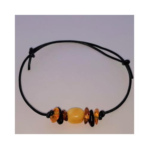 amber beads on leather thong wristband
