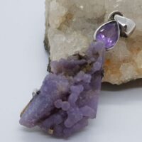 grape agate and teardrop shaped faceted amethyst pendant set in silver