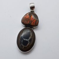 oval septarian and triangular ammolite pendant set in silver