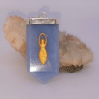 angelite tongue pendant with gold goddess decoration