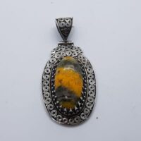 oval bumblebee jasper pendant in heavy fancy silver setting