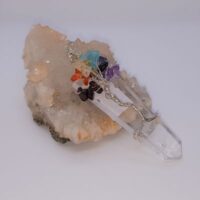 clear quartz polished point with multi coloured crystal tree
