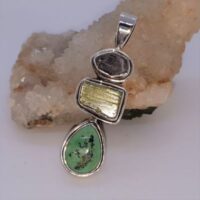 silver pendant with mau sit sit jade, tourmaline and herkimer diamond