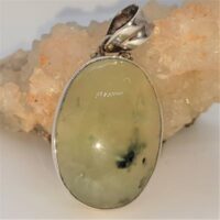 teardrop shaped prehnite in silver pendant 1