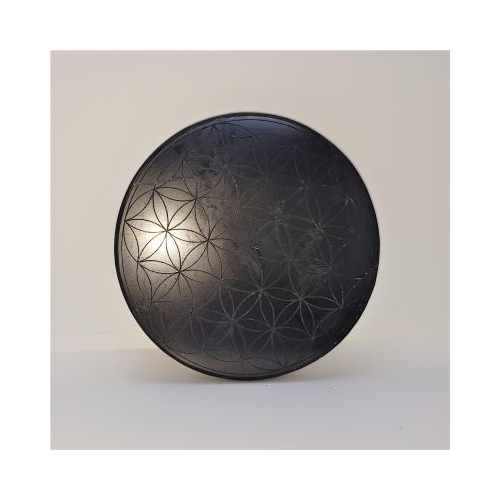 shungite plate with flower of life design