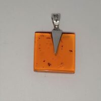 square amber pendant with silver loop
