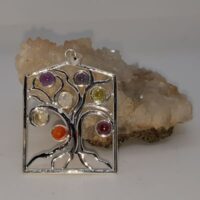 silver tree of life pendant with mixed stones