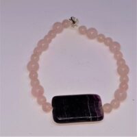 rose quartz round bead and rectangular amethyst bead bracelet