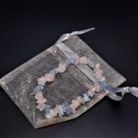 rose quartz and aquamarine chip bracelet in pouch