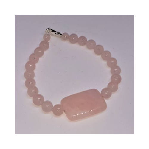 rose quartz round bead and rectangular bead bracelet