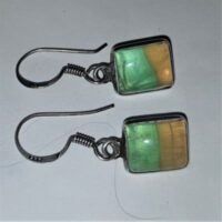 green and yellow fluorite in silver earrings