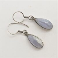 teardrop shaped blue lace agate in silver earrings