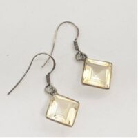 square faceted citrine in silver earrings
