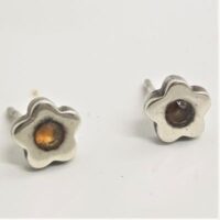 citrine and silver flower shaped ear studs