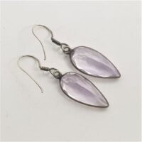 teardrop shaped faceted pale amethyst in silver earrings