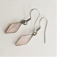 diamond shaped rose quartz in silver earrings 1