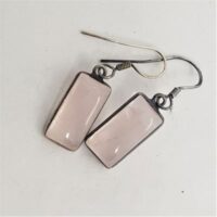 rectangular rose quartz in silver earrings