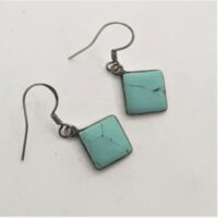 square turquoise in silver earrings
