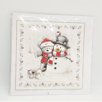 3d decoupage tatty bear and snowman card hand made