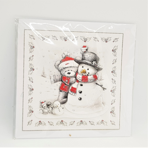 3d decoupage tatty bear and snowman card hand made