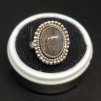 black dot rutile ring in fancy silver setting 2