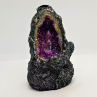 resin crystal cave style backflow incense cone burner with clear crystals lit by LED