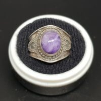 charoite in wide fancy silver setting 1