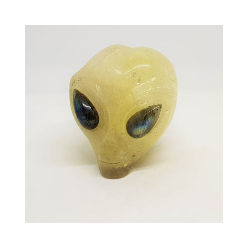 citrine alien head with labradorite eyes