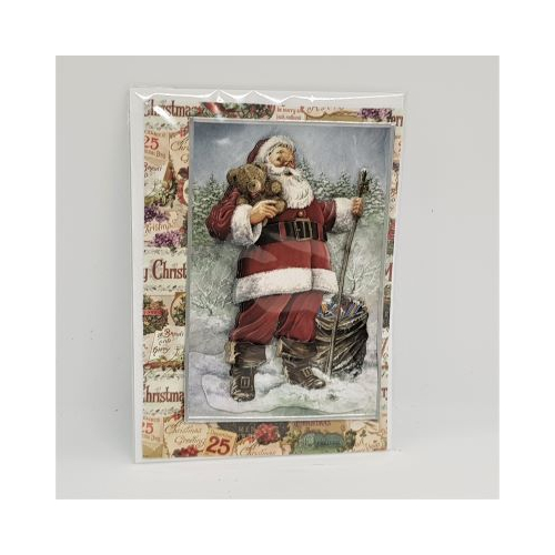 3d decoupage father christmas with teddy bear christmas card hand made