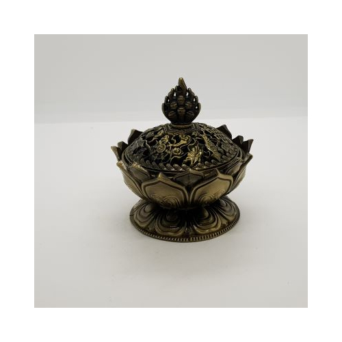 lotus flower resin incense burner lid in place