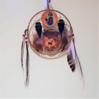 mexican shield dreamcatcher with pouch obsidian arrowheads and bear paw disc feathers and horse hair