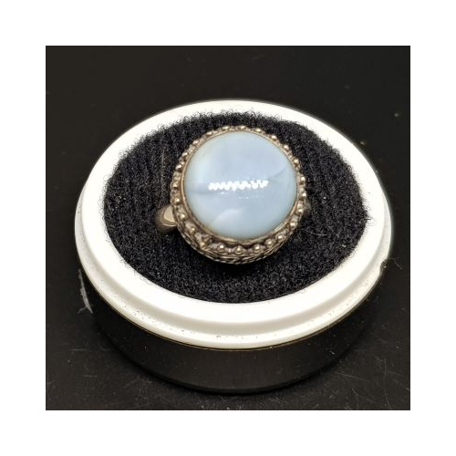 round owyhee opal ring in fancy silver setting ring 1