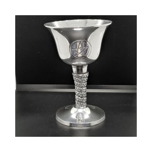 silver coloured chalice with pentagram decoration