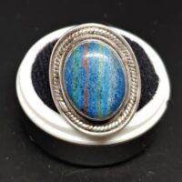 rainbow calsilica in heavy silver setting ring 1