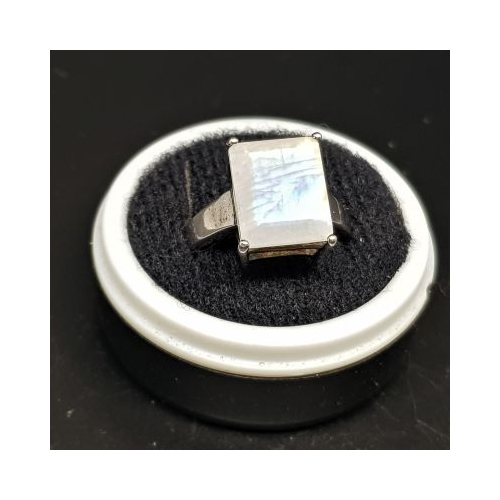 rectangular rainbow moonstone in silver ring 3
