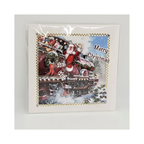3d decoupage santa on a train christmas card hand made
