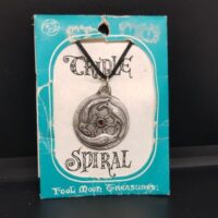 pewter triple spiral pendant with 3 ravens and a red stone on the front on a thong 1