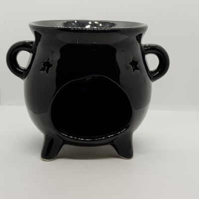 ceramic black cauldron shaped oil burner reverse side