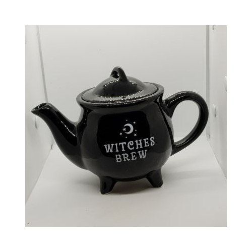 black teaport with which words witches brew and crescent moon