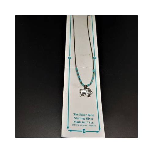 native american made silver and turquoise buffalo necklace